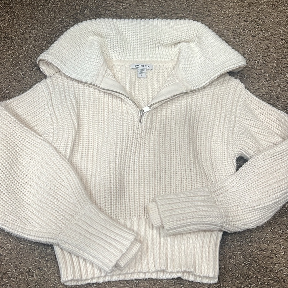 Athleta Cream Ribbed Cowl Neck Sweater